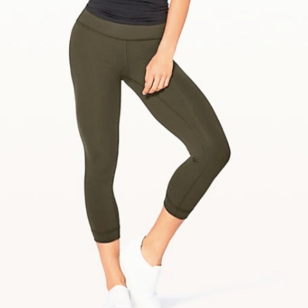 Lululemon Reveal Crop Dark Olive 15" Leggings